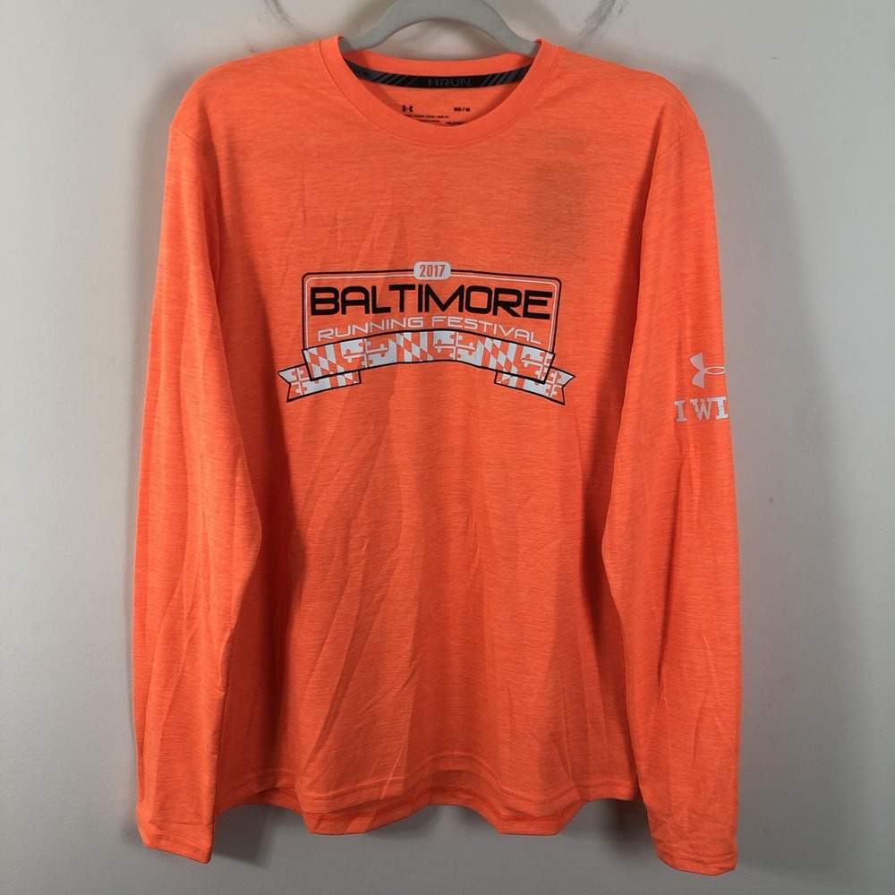 Under Armour Baltimore Running Festival 2017 Long Sleeve Shirt Mens M Orange